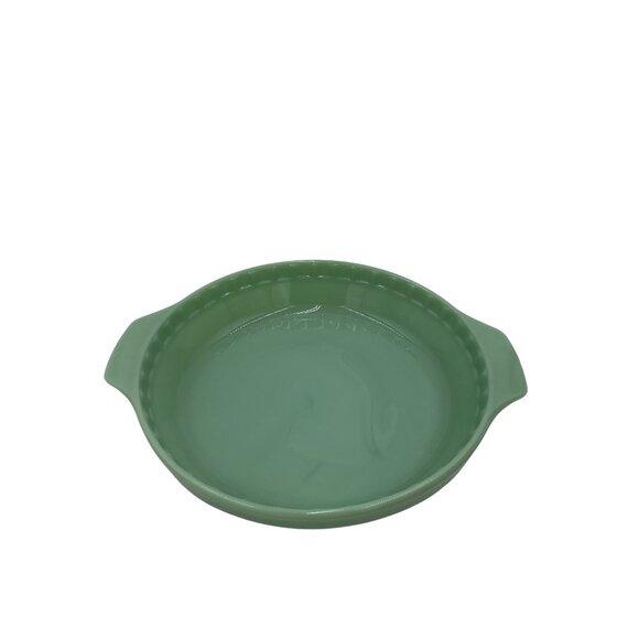 10" Jadeite Glass Pie Plate 2000 Handles Anchor Hocking Fire King Retro Bakeware - Picture 1 of 4